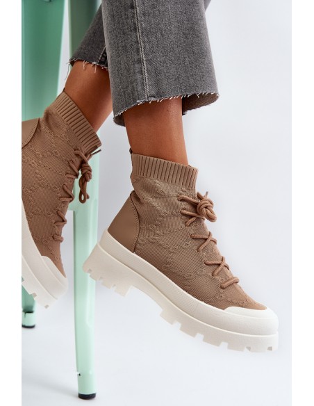 Women's Sock-Like Slip-On Boots Brown Solime