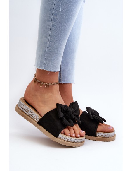 Women's Platform Slide Sandals with Bow Black Aflia