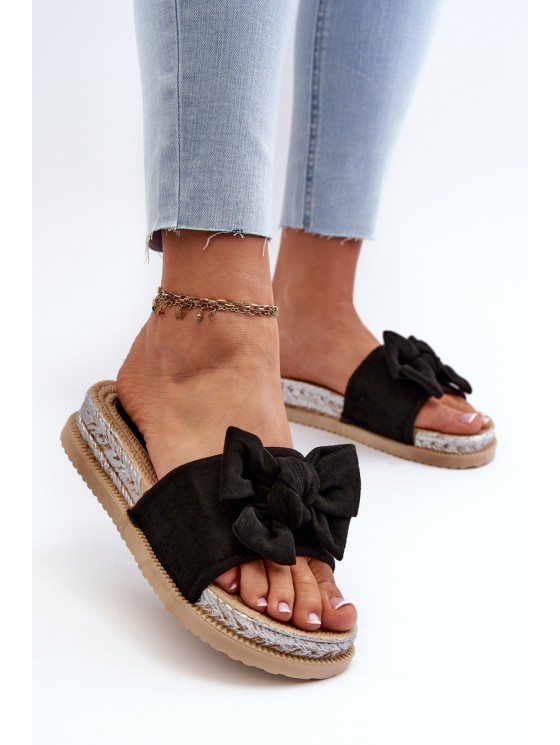 Women's Platform Slide Sandals with Bow Black Aflia 2