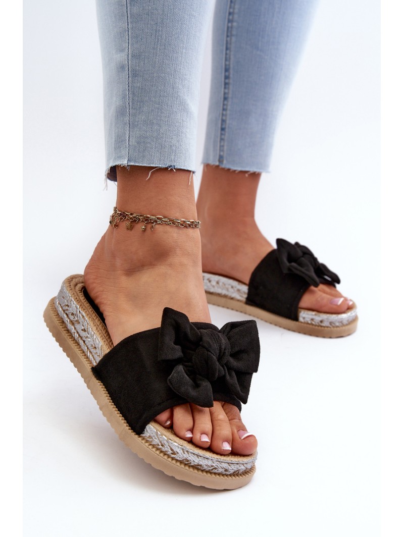 Women's Platform Slide Sandals with Bow Black Aflia