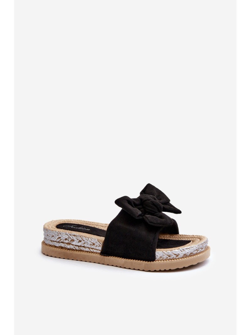 Women's Platform Slide Sandals with Bow Black Aflia