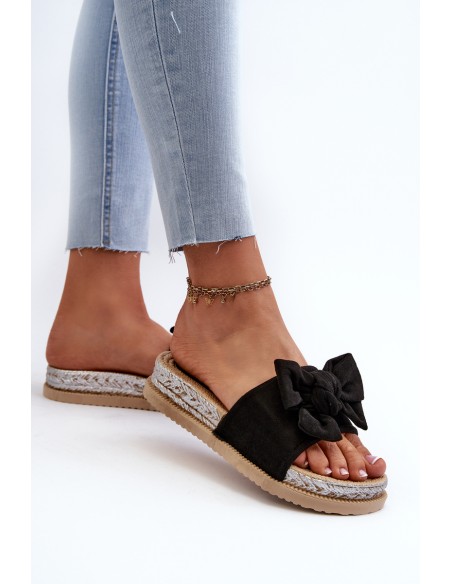 Women's Platform Slide Sandals with Bow Black Aflia