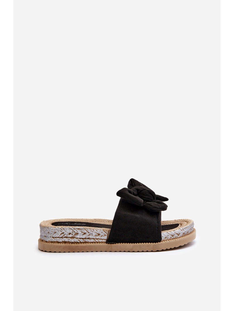 Women's Platform Slide Sandals with Bow Black Aflia