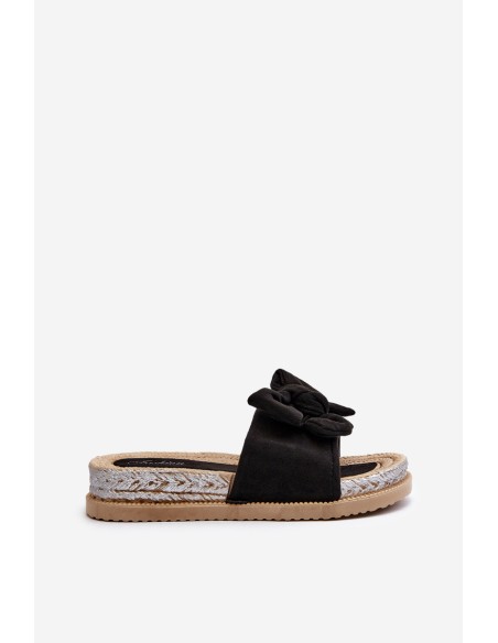 Women's Platform Slide Sandals with Bow Black Aflia