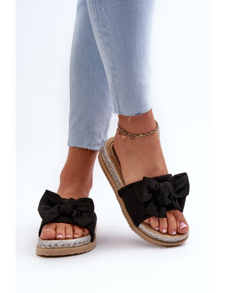 Women's Platform Slide Sandals with Bow Black Aflia