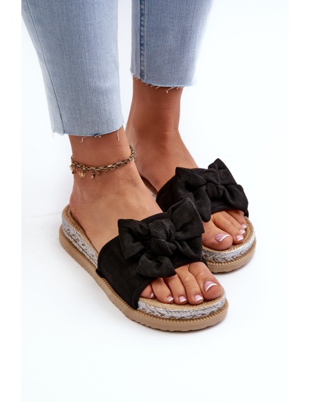 Women's Platform Slide Sandals with Bow Black Aflia