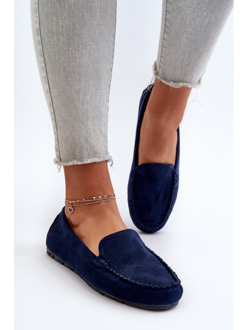Women's Navy Suede Moccasins Ranica