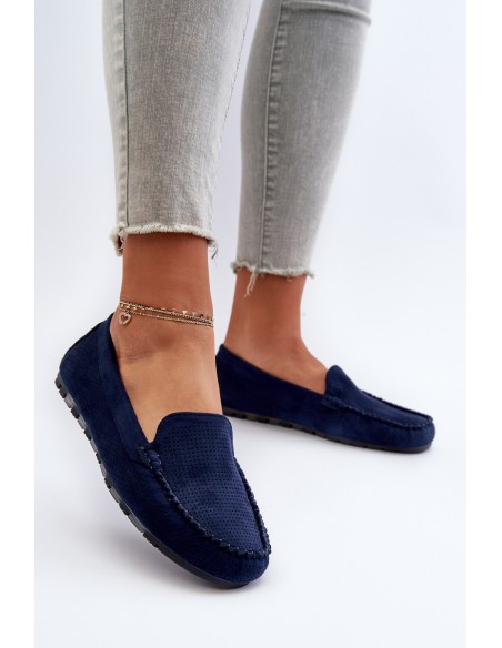Women's Navy Suede Moccasins Ranica