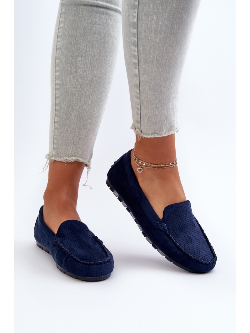 Women's Navy Suede Moccasins Ranica