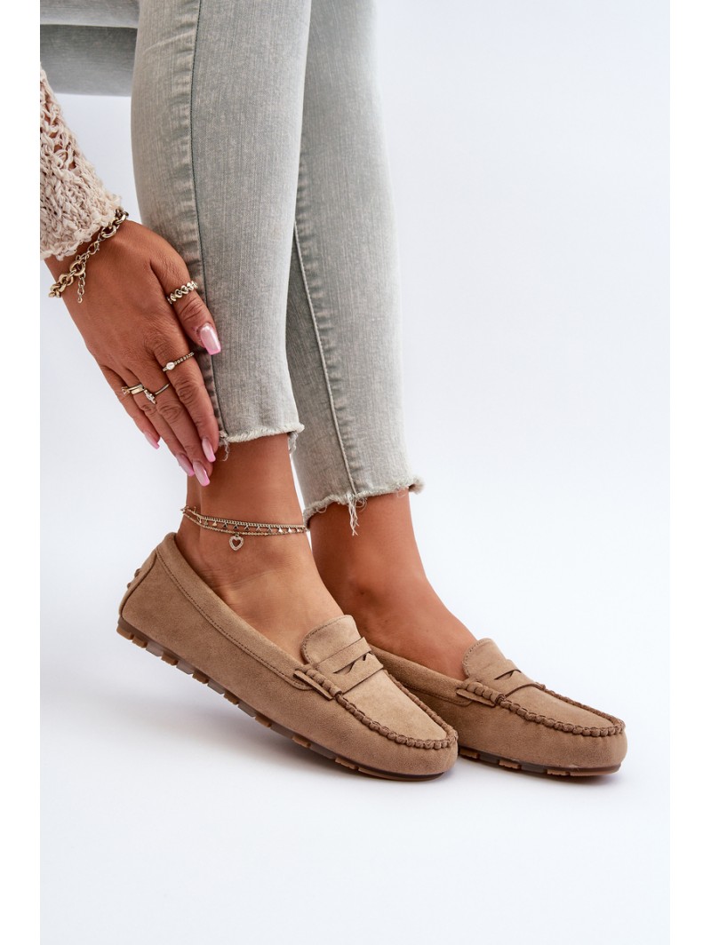 Classic Women's Suede Moccasins Dark Beige Glimris