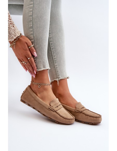 Classic Women's Suede Moccasins Dark Beige Glimris
