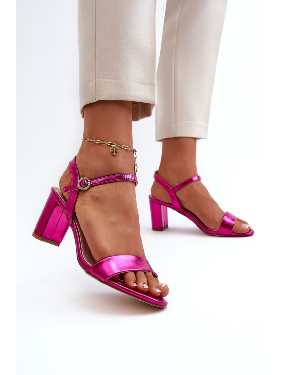 Metallic Sandals With Stiletto Heel Fuchsia Glindra
