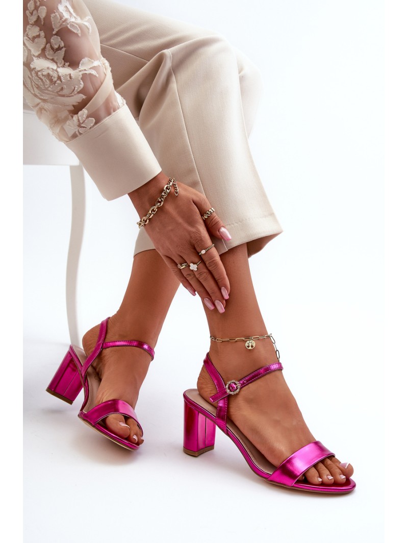 Metallic Sandals With Stiletto Heel Fuchsia Glindra