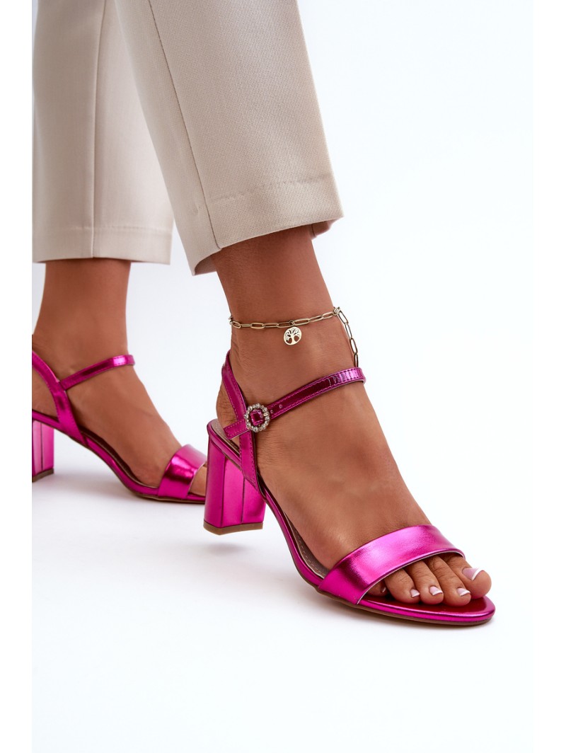 Metallic Sandals With Stiletto Heel Fuchsia Glindra