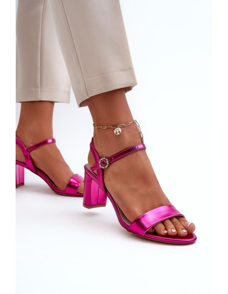 Metallic Sandals With Stiletto Heel Fuchsia Glindra