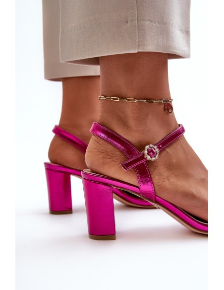 Metallic Sandals With Stiletto Heel Fuchsia Glindra