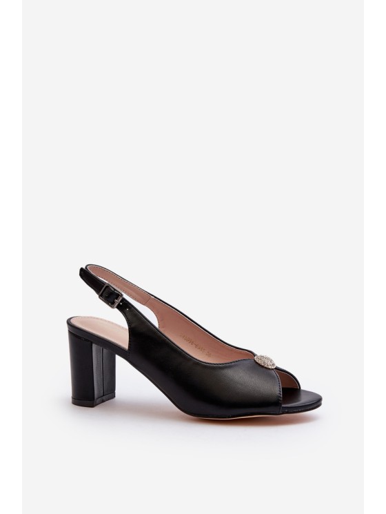 Elegant Sandals With Ornament on Heel Black Trasea