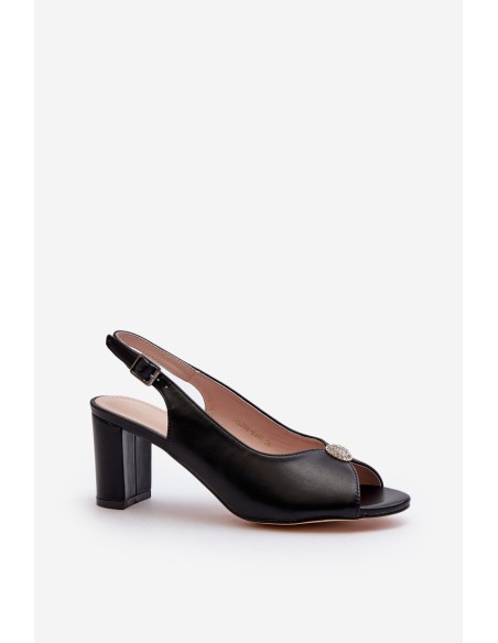 Elegant Sandals With Ornament on Heel Black Trasea