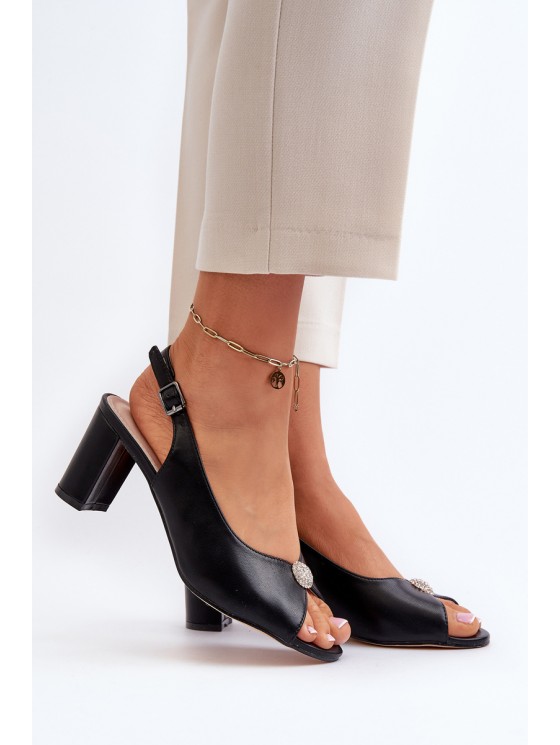 Elegant Sandals With Ornament on Heel Black Trasea 2