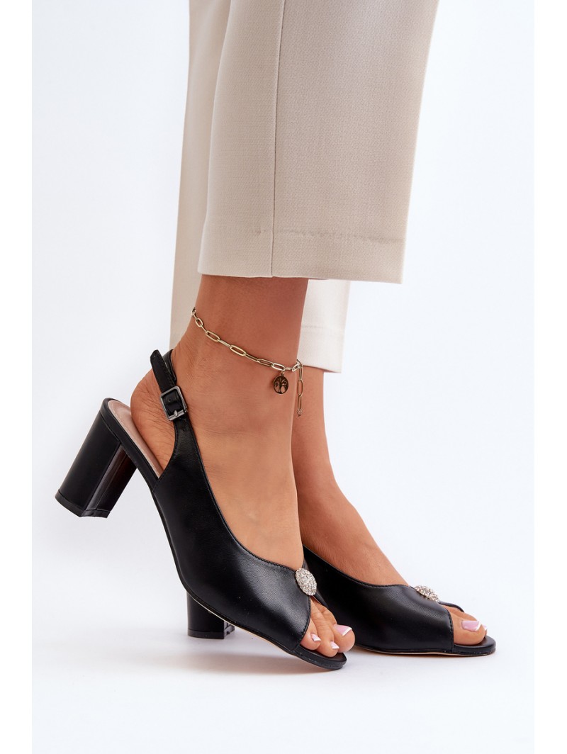 Elegant Sandals With Ornament on Heel Black Trasea
