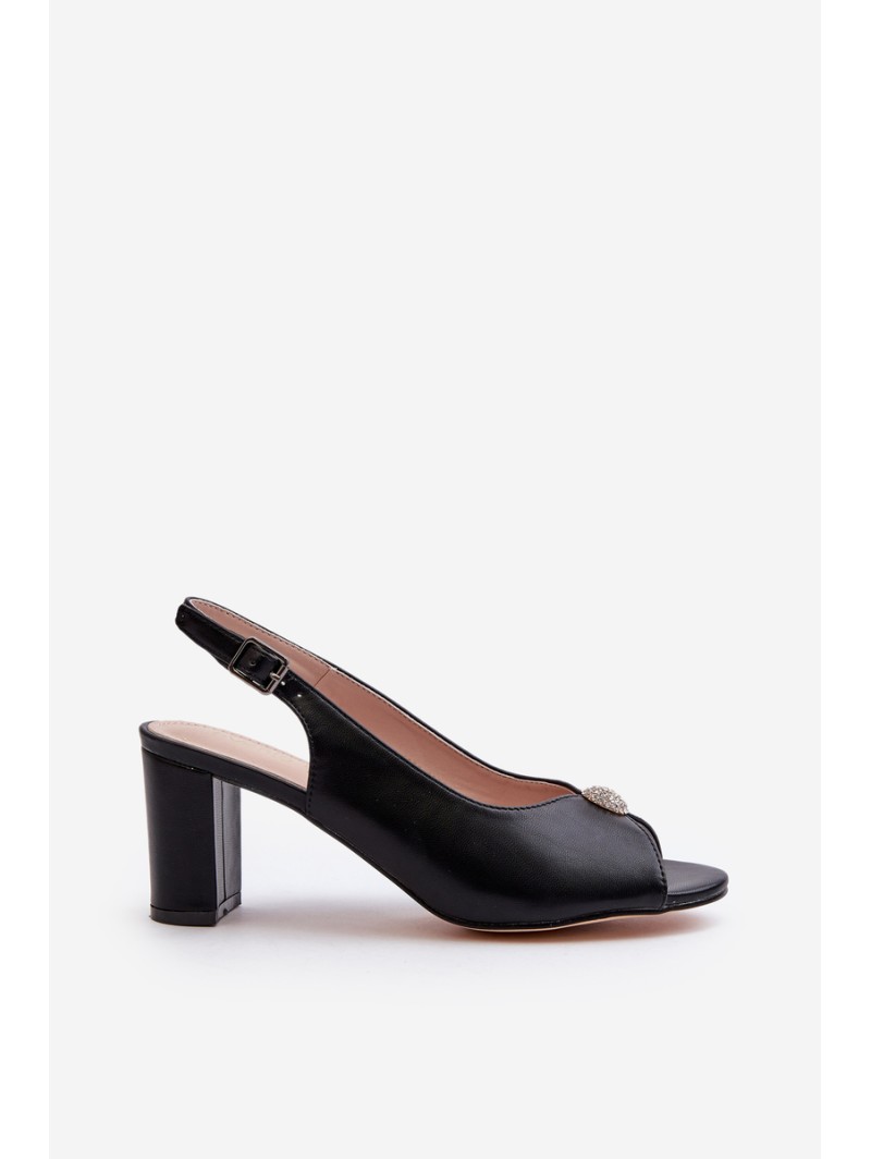 Elegant Sandals With Ornament on Heel Black Trasea