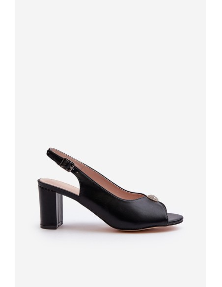 Elegant Sandals With Ornament on Heel Black Trasea