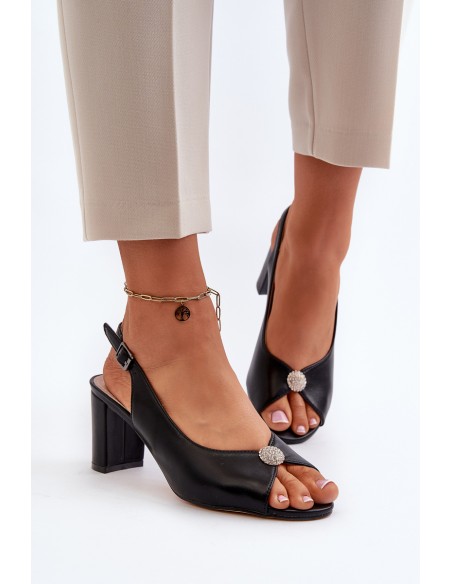 Elegant Sandals With Ornament on Heel Black Trasea
