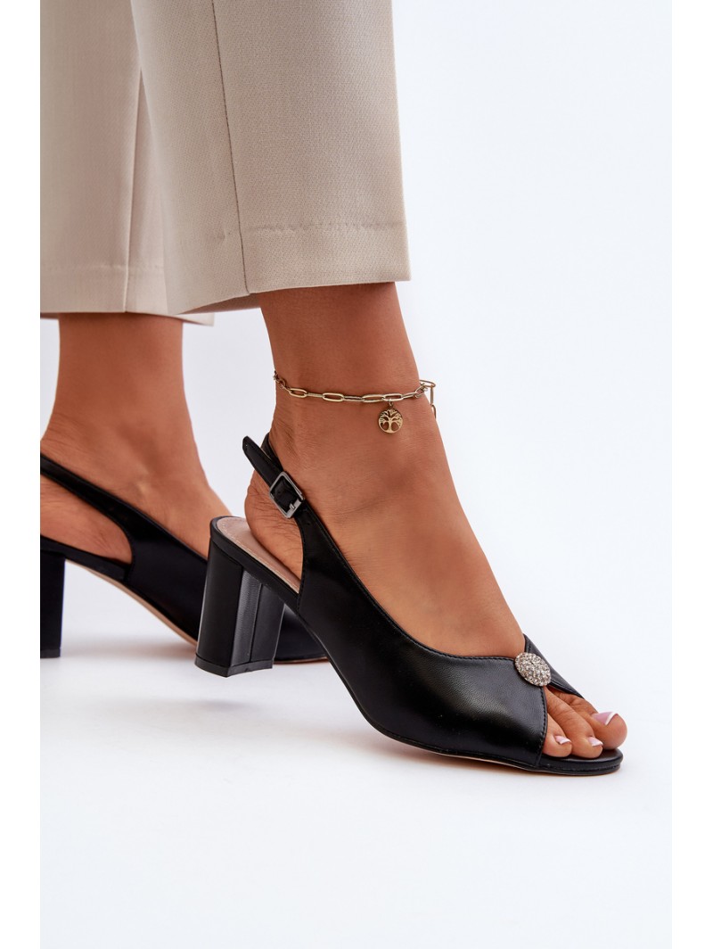 Elegant Sandals With Ornament on Heel Black Trasea