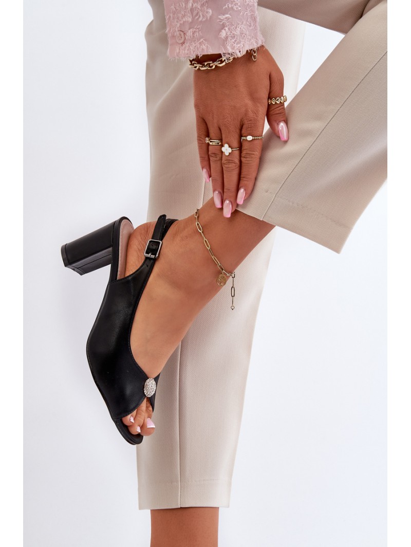 Elegant Sandals With Ornament on Heel Black Trasea