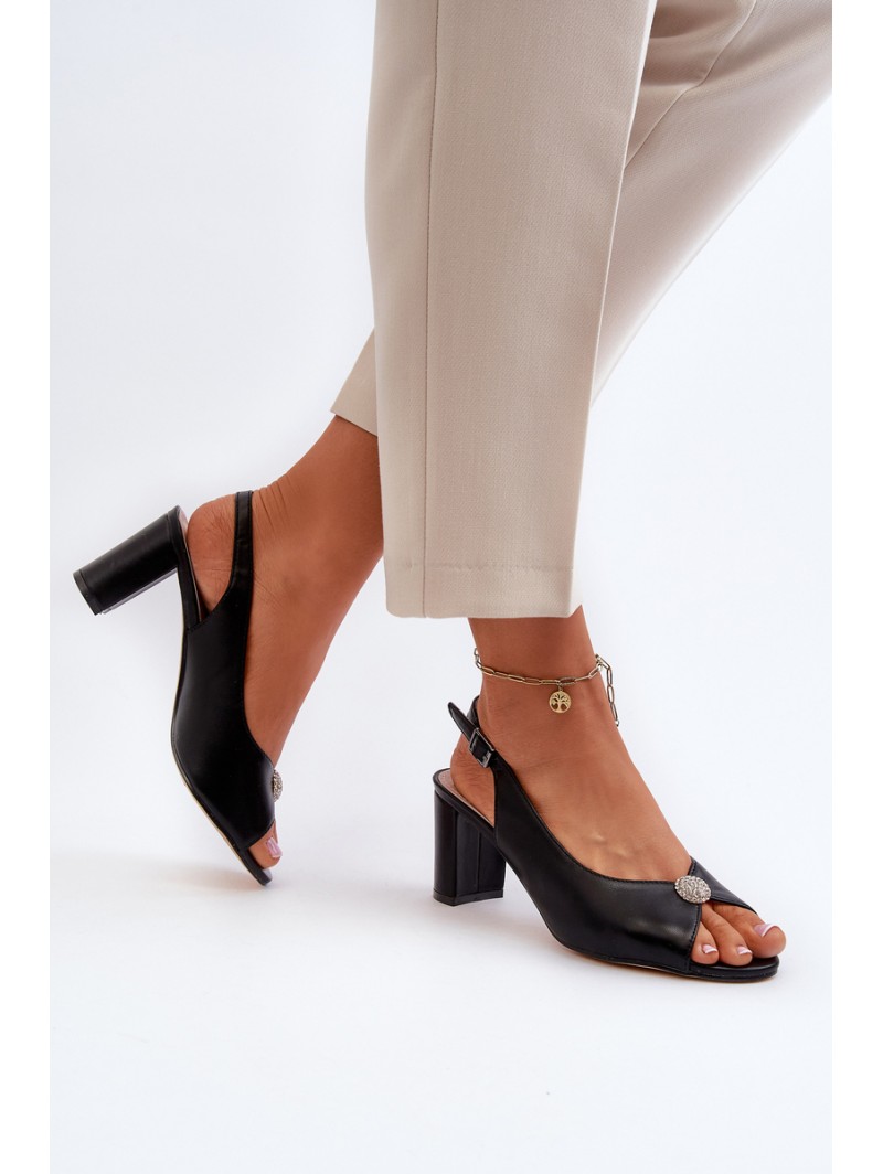 Elegant Sandals With Ornament on Heel Black Trasea