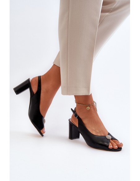 Elegant Sandals With Ornament on Heel Black Trasea