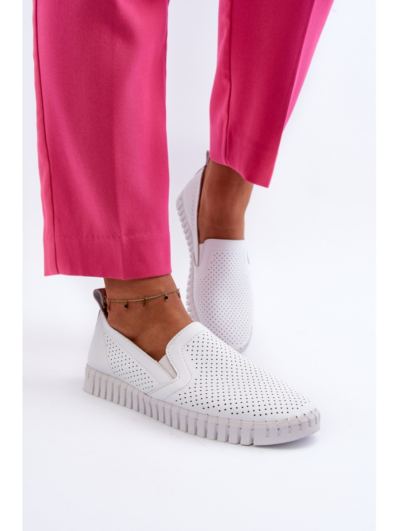 White Women's Leather Cut-out Shoes Darnissa