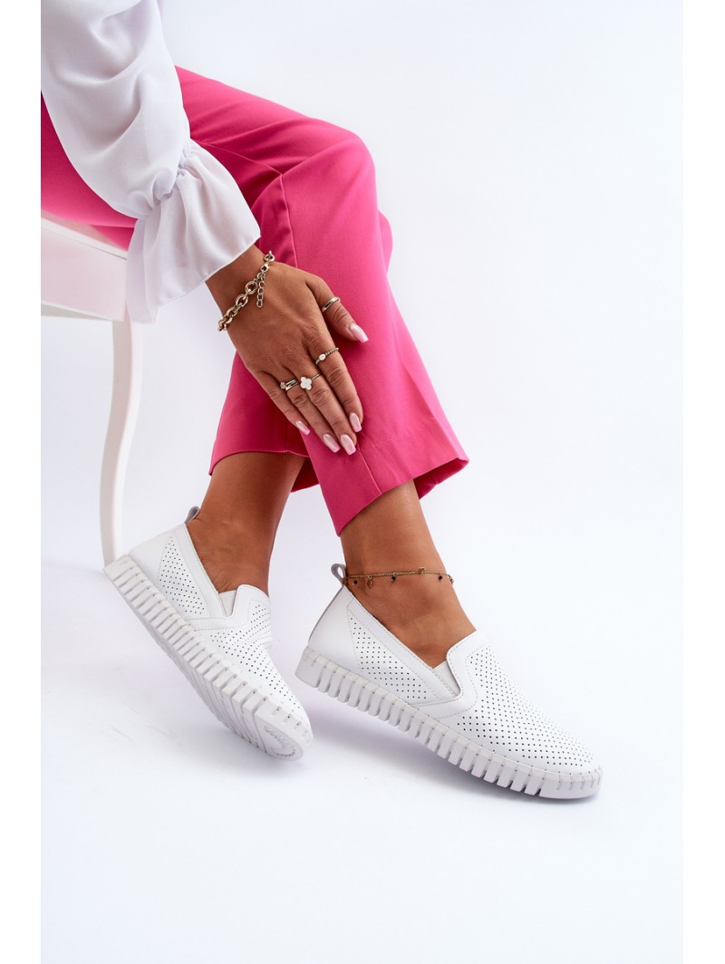White Women's Leather Cut-out Shoes Darnissa