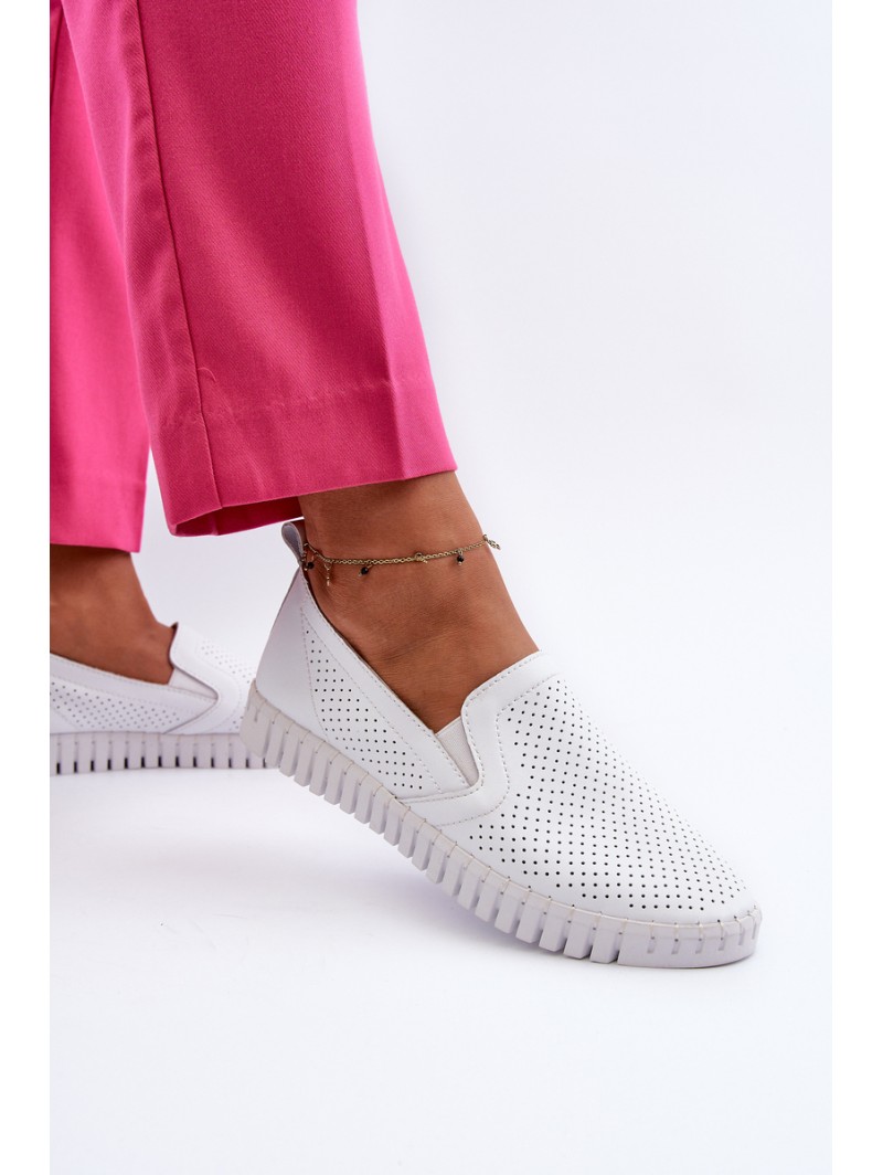 White Women's Leather Cut-out Shoes Darnissa