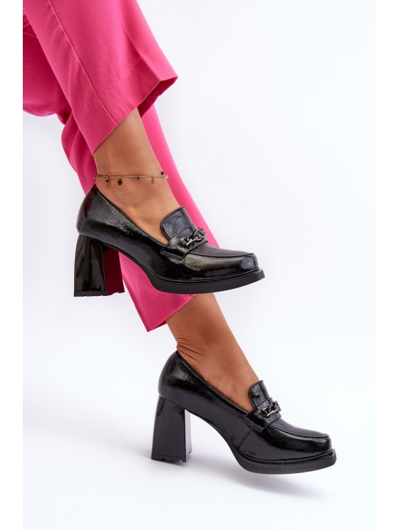 Black Patent Leather Pumps on Chunky Heel Terimene 2