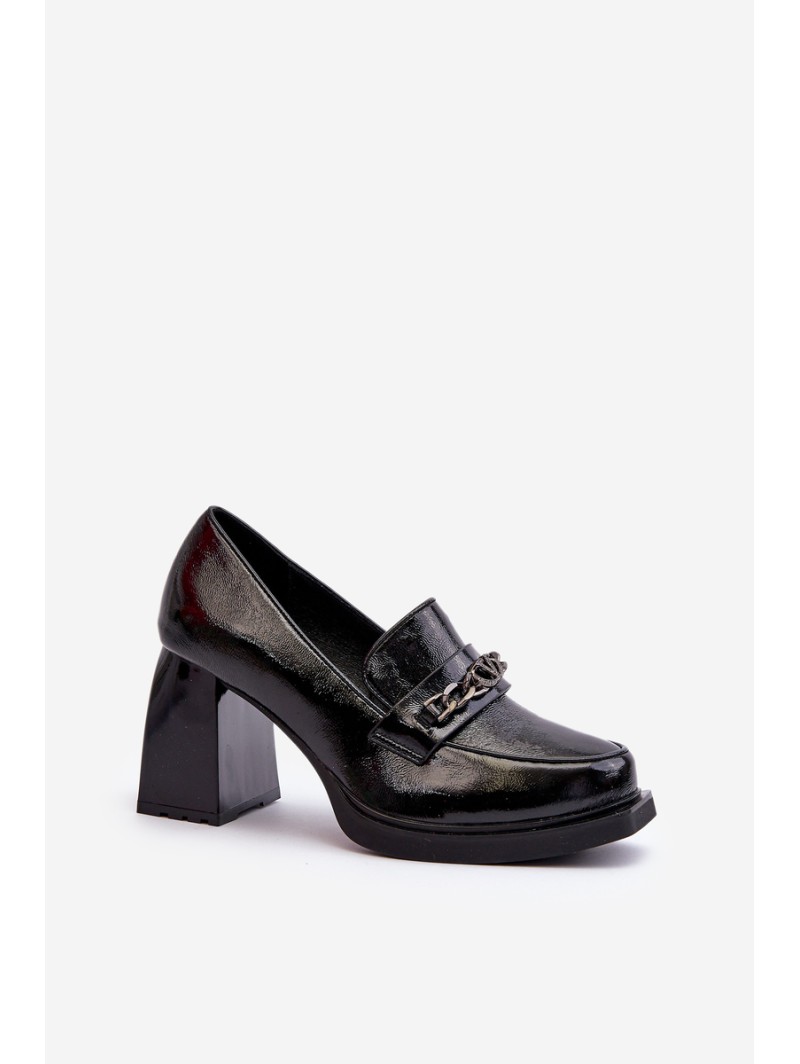 Black Patent Leather Pumps on Chunky Heel Terimene
