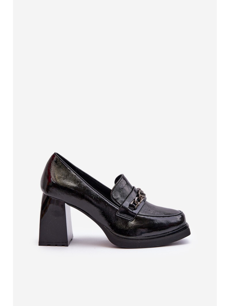 Black Patent Leather Pumps on Chunky Heel Terimene