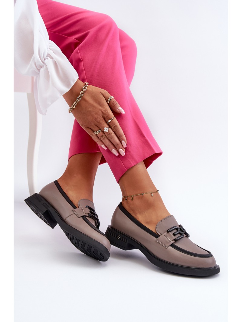 Elegant Leather Women's Moccasins Dark Beige Triana