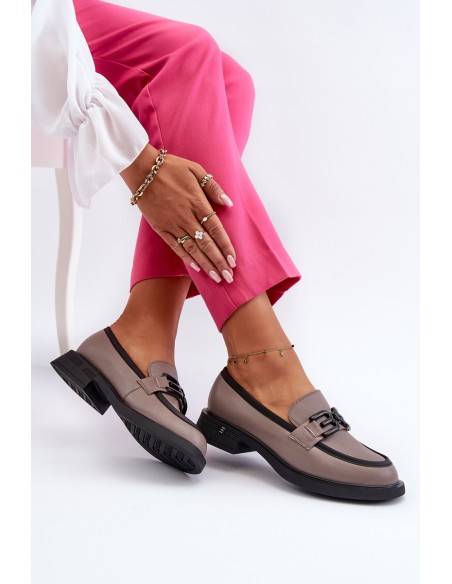 Elegant Leather Women's Moccasins Dark Beige Triana
