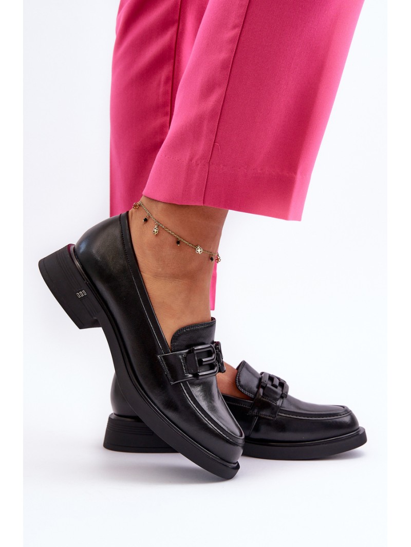 Elegant Black Leather Women's Moccasins Triana