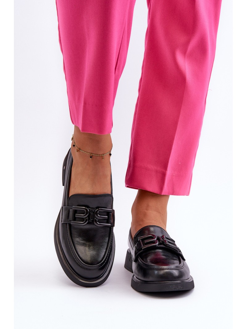 Elegant Black Leather Women's Moccasins Triana