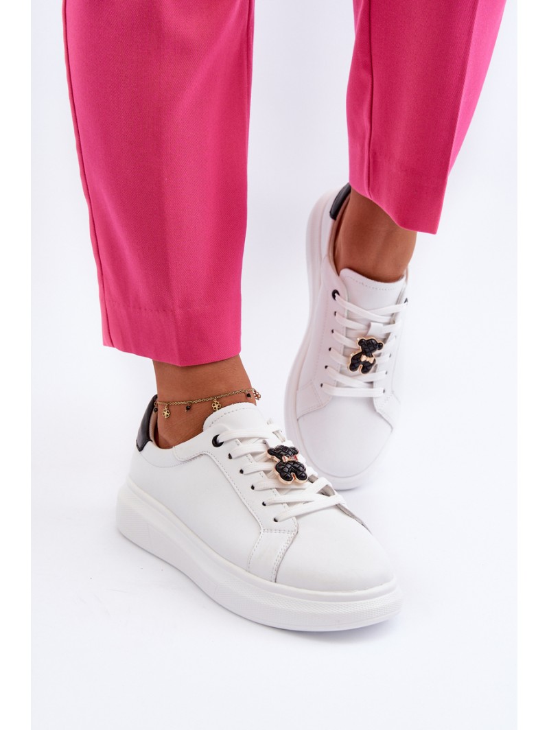 Women's Leather Sneakers with Bear White Mirven