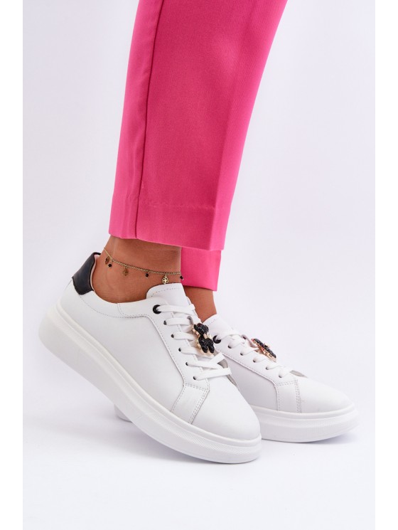 Women's Leather Sneakers with Bear White Mirven 2