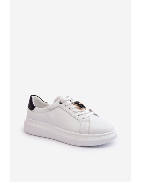 Women's Leather Sneakers with Bear White Mirven