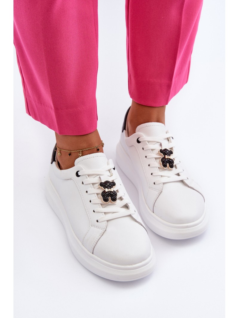 Women's Leather Sneakers with Bear White Mirven
