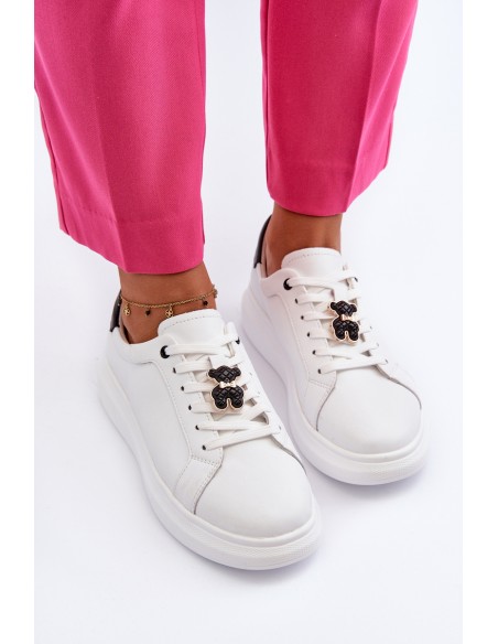 Women's Leather Sneakers with Bear White Mirven