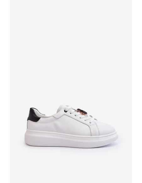 Women's Leather Sneakers with Bear White Mirven
