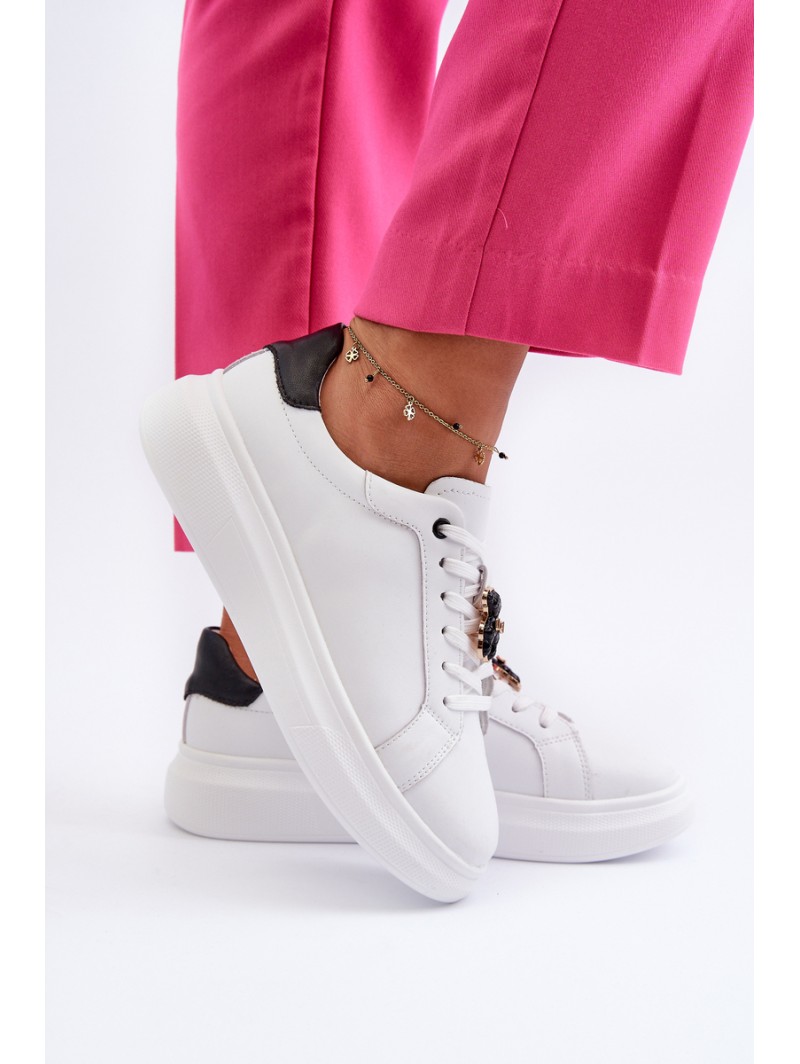 Women's Leather Sneakers with Bear White Mirven