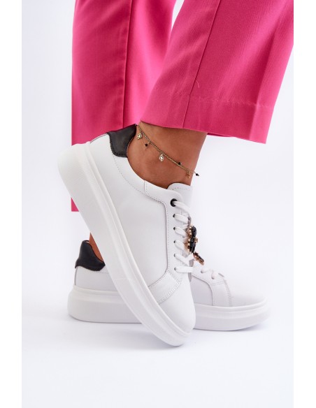 Women's Leather Sneakers with Bear White Mirven