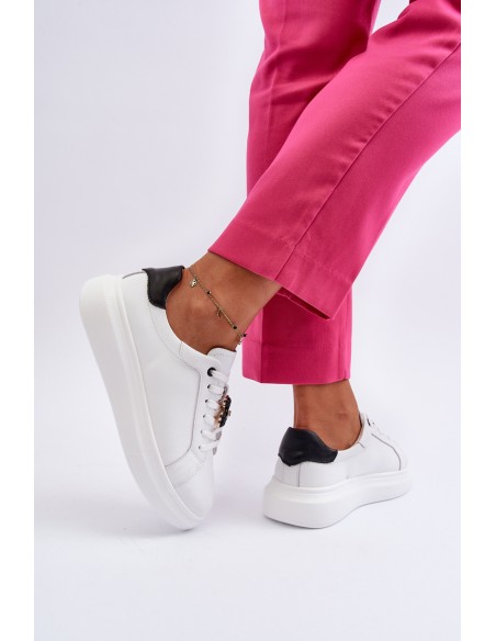 Women's Leather Sneakers with Bear White Mirven